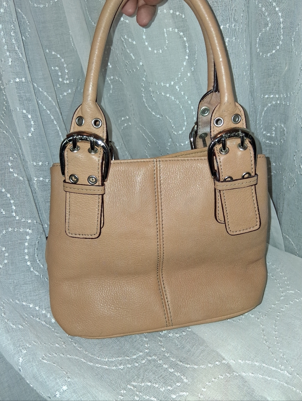 Tignanello Pebbled Tan Leather Satchel Bag